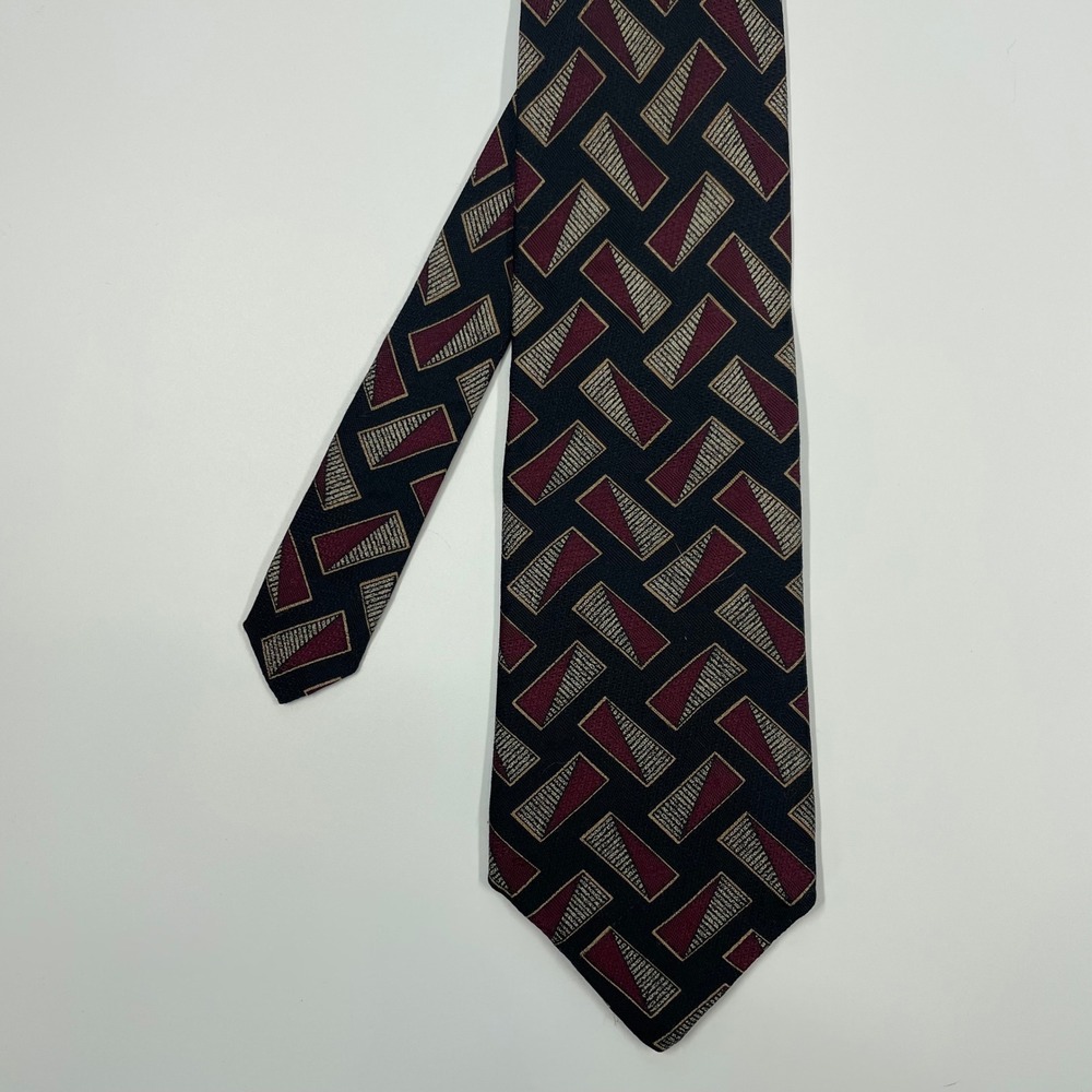 Ferrell Reed Black Burgundy Gold Geometric Silk Necktie Mens OS